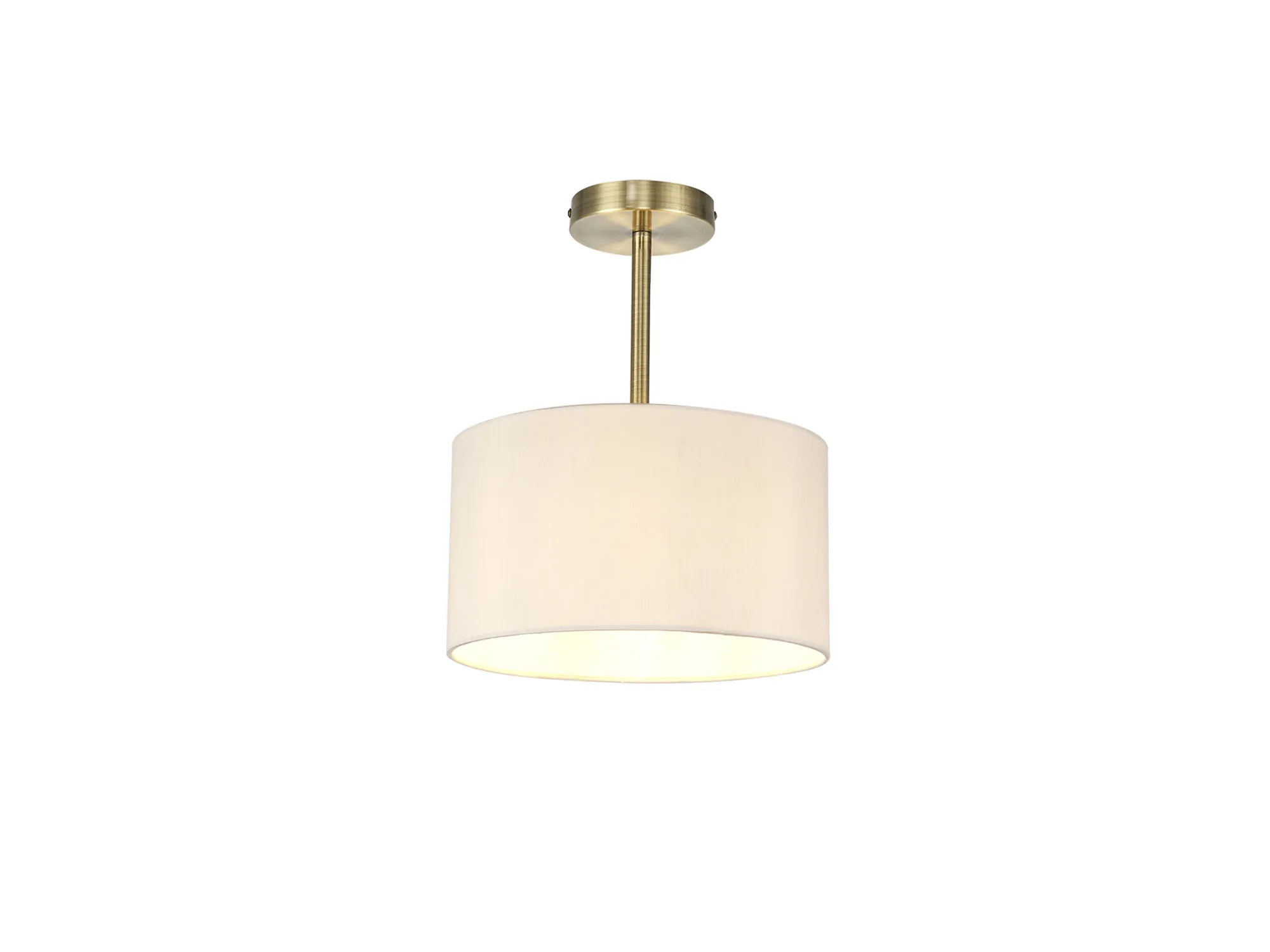 DK0160  Baymont 30cm Semi Flush 1 Light Antique Brass, Nude Beige/Moonlight